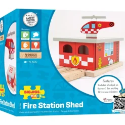 Bigjigs Fire Station Shed with helipad and fire rescue helicopter