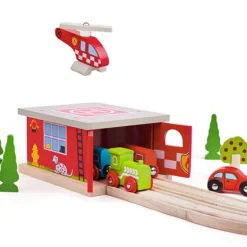 Bigjigs Fire Station Shed with helipad and fire rescue helicopter