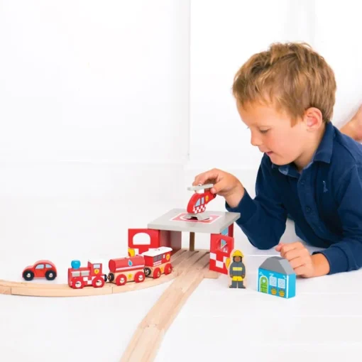Bigjigs Fire Station Shed with helipad and fire rescue helicopter
