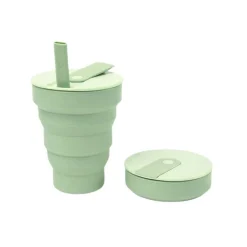 Collapsible Silicone Cup + Straw Sage Green 16oz