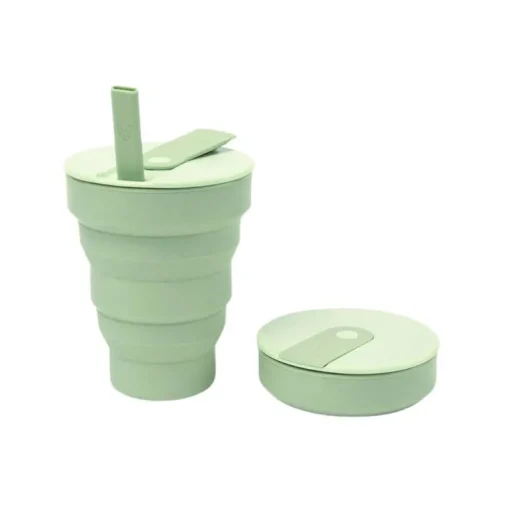 Collapsible Silicone Cup + Straw Sage Green 16oz