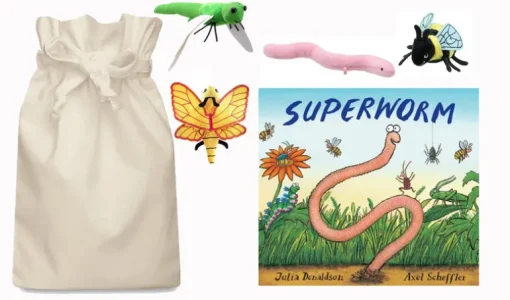 Super Worm Story Sack with Finger Puppets