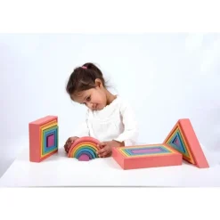 Wooden Rainbow Shapes Architect Building Block Set