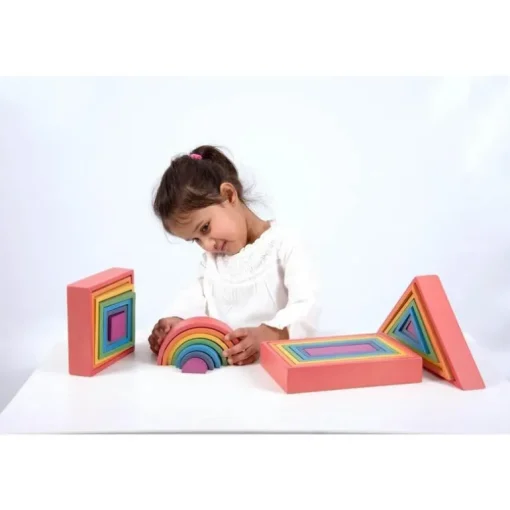 Wooden Rainbow Shapes Architect Building Block Set